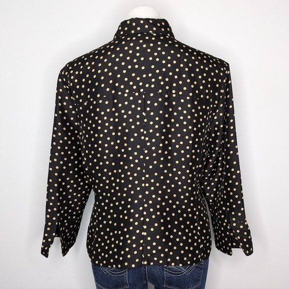 LSL black brown polka dot 2/3 sleeve button up silk shirt L - Picture 5 of 7